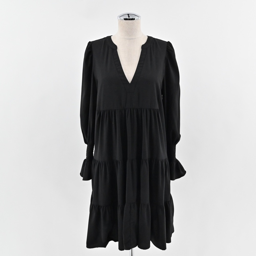 POMANDER PLACE Kenzo‎ Mini Dress Sz M Black Tiered Ruffle Bell Sleeve Tuckernuck